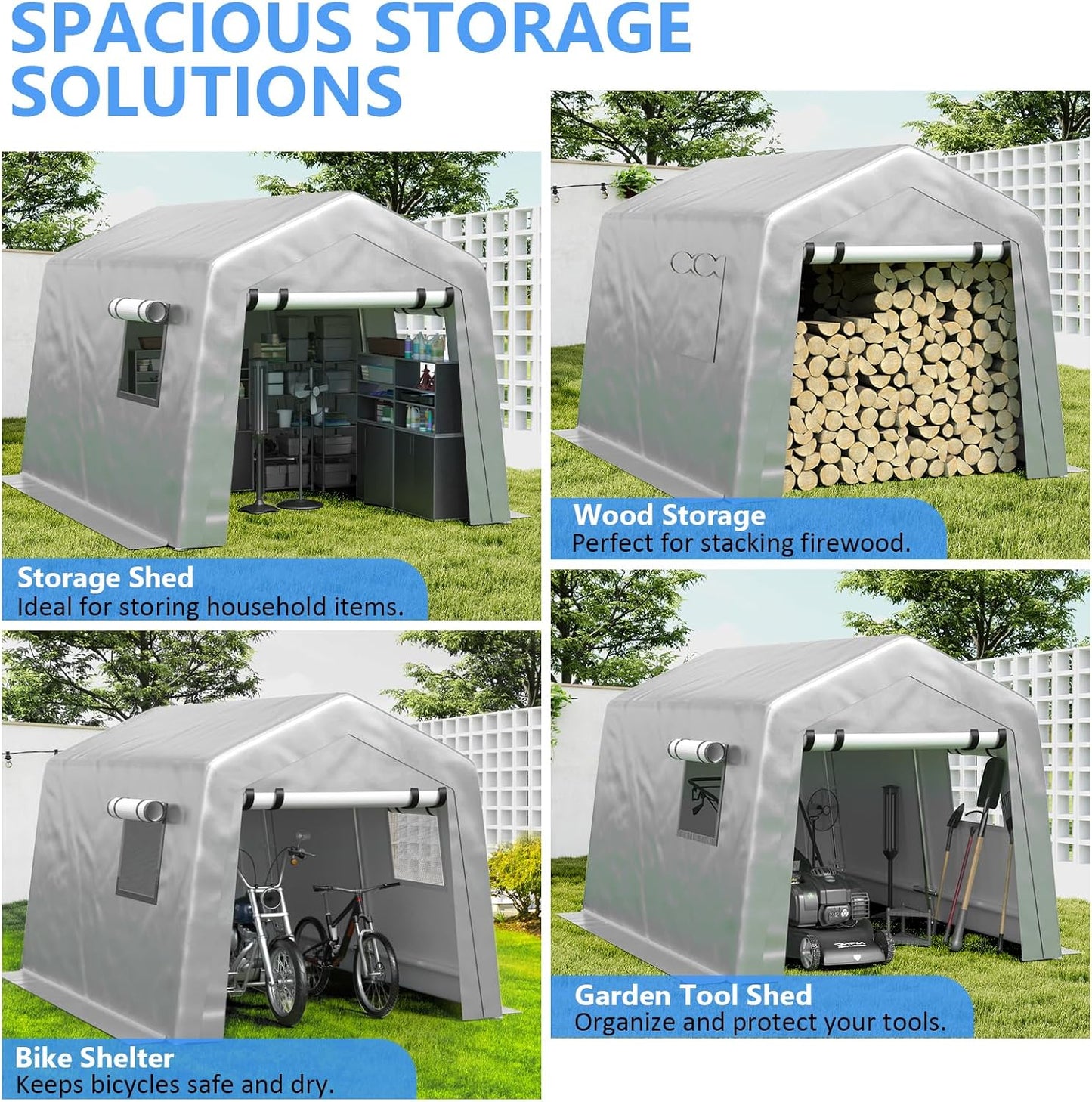 8x10 ft Carport Heavy Duty Tent with Roll-up Windows, Portable Garage with Galvanized Steel Tubes, Car Canopy All-Season Tarp for Car Boat Truck Motorcycle