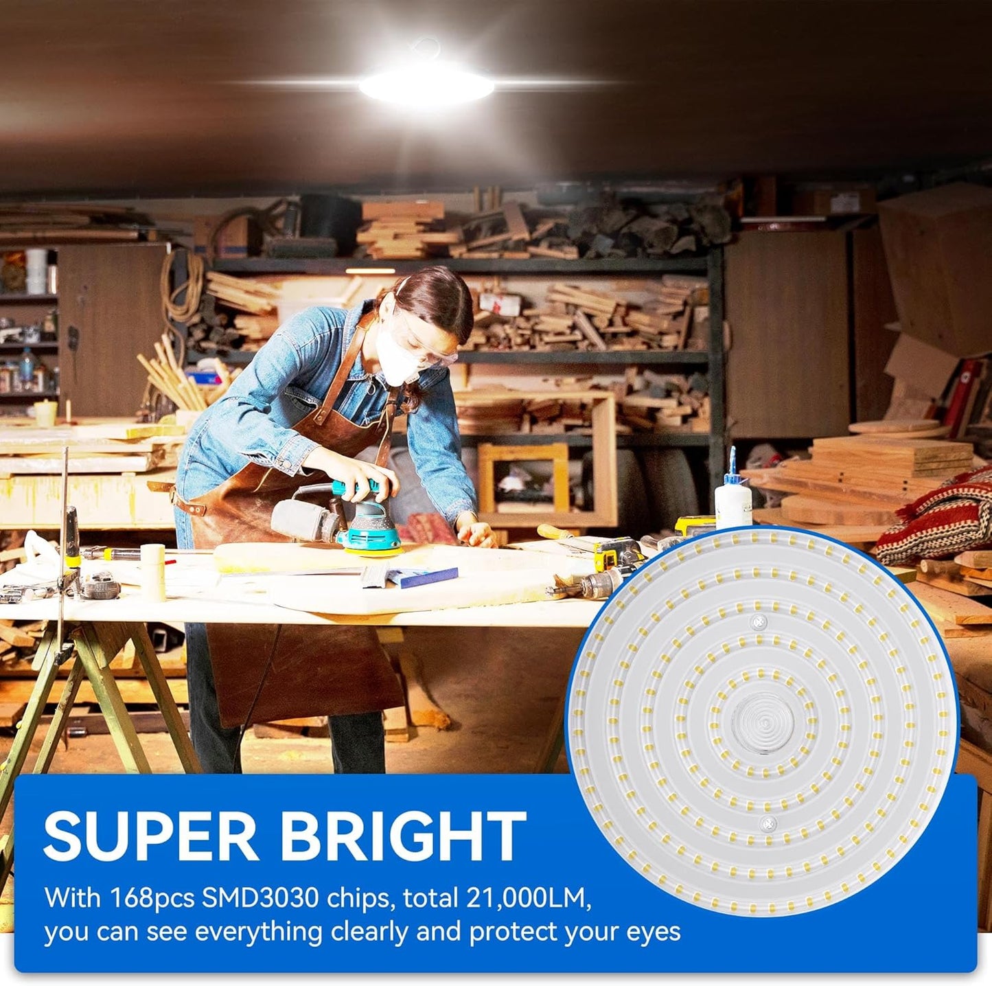 6 Pack UFO Led High Bay Light 150W(600W MH/HPS Equiv.), 21000lm, 5000K High Bay Led Lights with 5' Cable US Hook, IP65 Waterproof Commercial Lighting Fixture for Warehouse Workshop Barn Factory