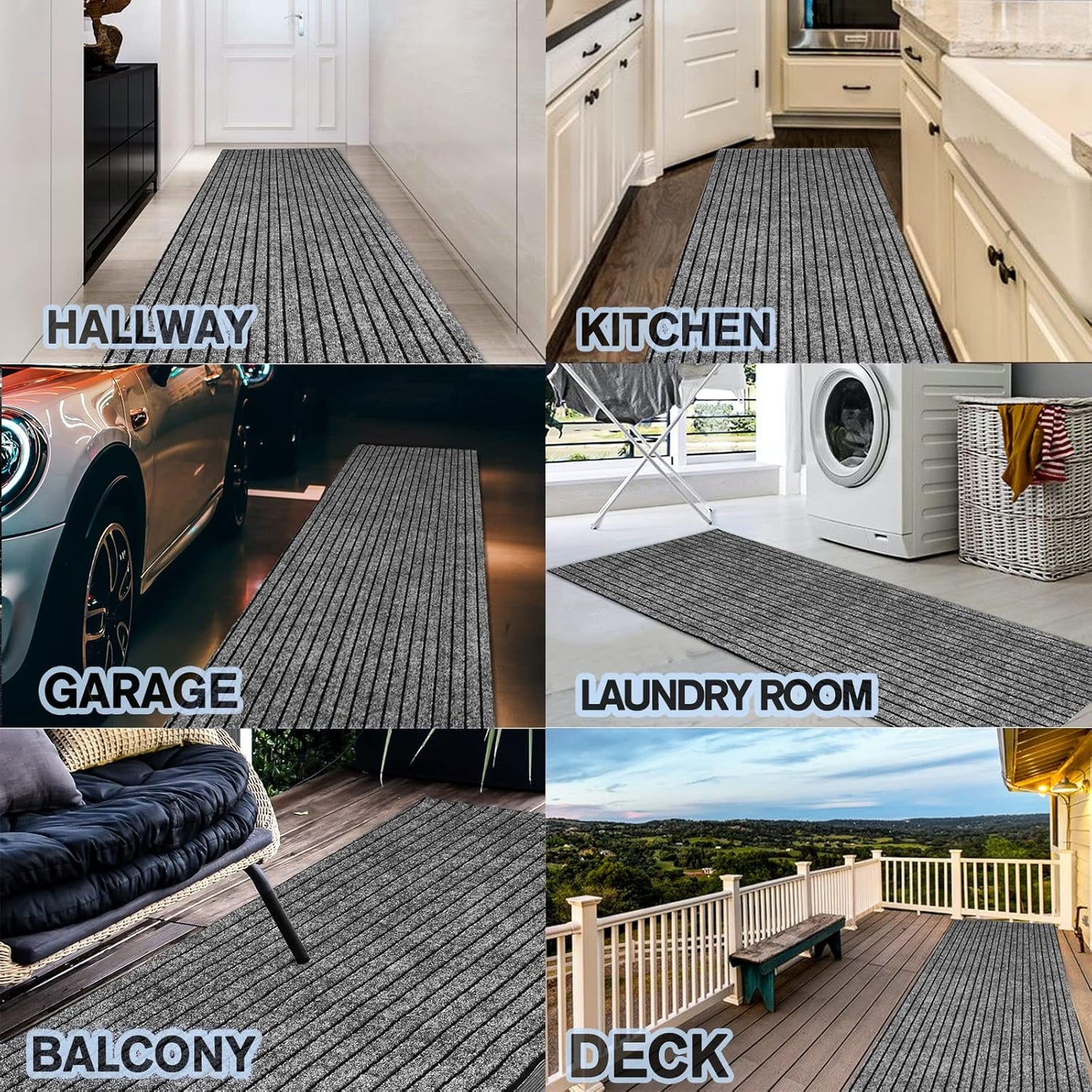 Custom Size Backed Non-Slip Area Rugs Runner, Easy Clean, Waterproof Runner Rugs for Hallway Entryway, Kitchen, Laundry, 2FT x 82FT, Gray Stripe