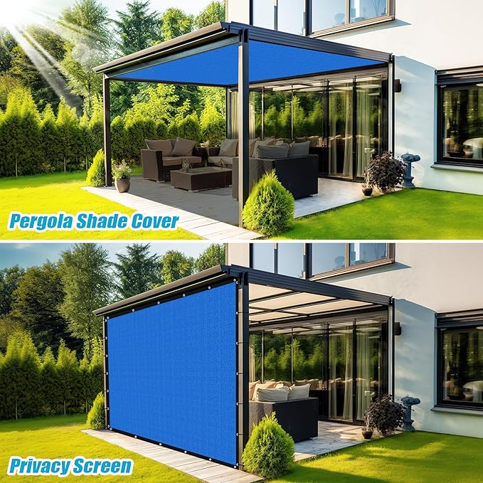 Amagenix 90% Pergola Shade Cover 9' X 10' Sun Shade Cloth with Grommets for Outdoor Garden Patio Porch, Commercial Grade 200 GSM - Cable Zip Ties Included (We Customized) GN108, Blue