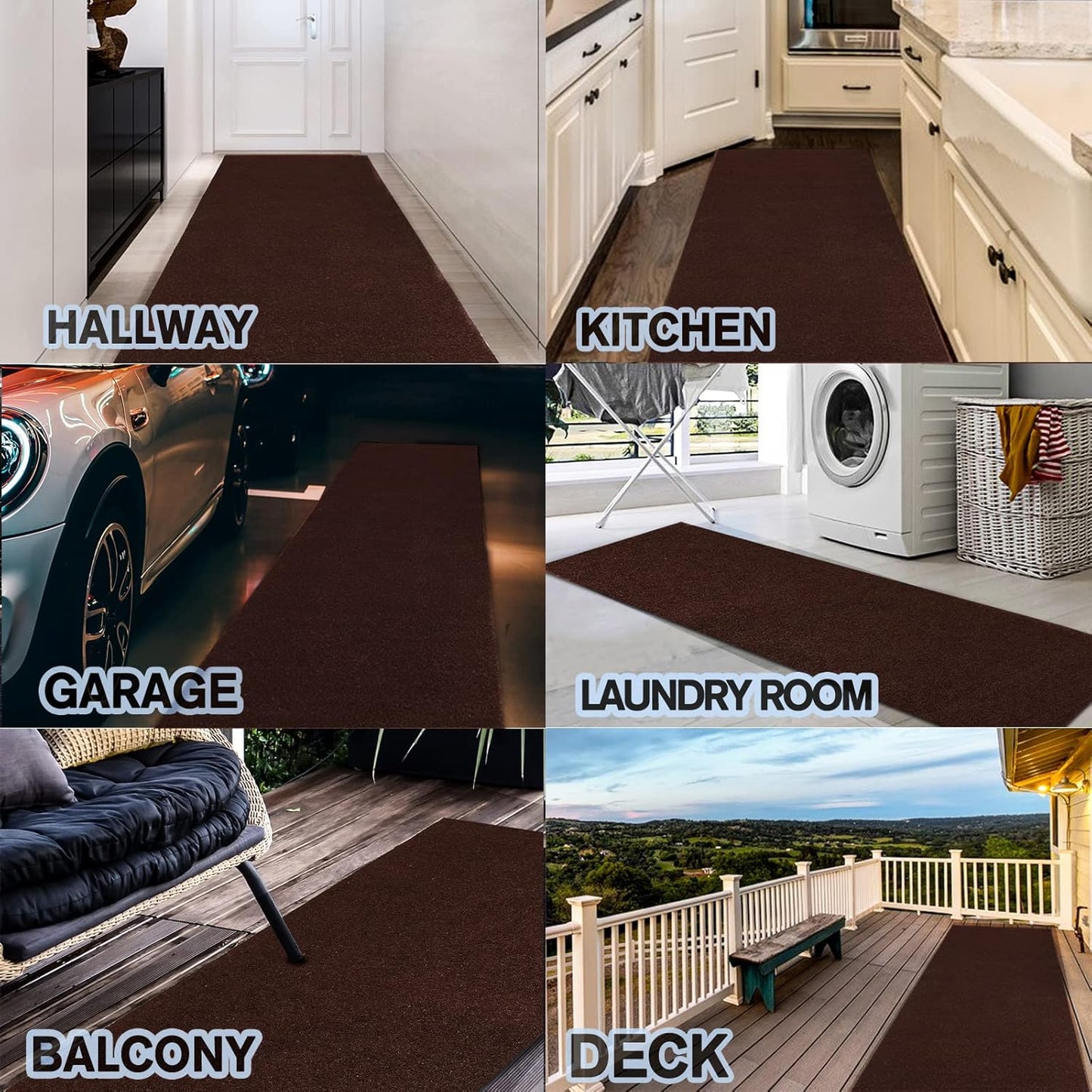 Custom Size Backed Non-Slip Area Rugs Runner, Easy Clean, Waterproof Runner Rugs for Hallway Entryway, Kitchen, Laundry, 4FT x 46FT, Brown