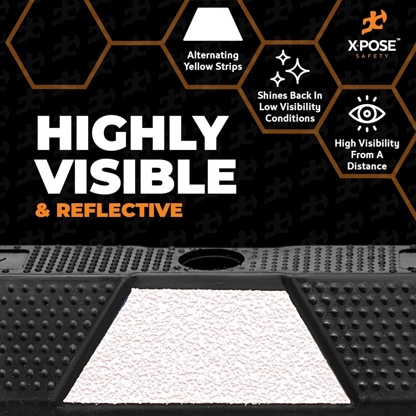 Xpose Safety 48" Heavy Duty Rubber Parking Stopper – Bulk Half Pallet 24 Pack Wheel Blocks for Garage, Driveway, or Ramp – Car Bumper Stop with White Reflective Strips – Removable Floor Mount
