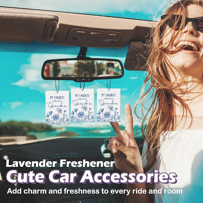 Grandma Gifts Car Air Freshener Accessories 3pcs,My Favorite People Call Me Grandma Gifts for Grandmother Christmas,Rustic Blue Flower Hanging Scent Fragrance Card for Women Closet Home Decor