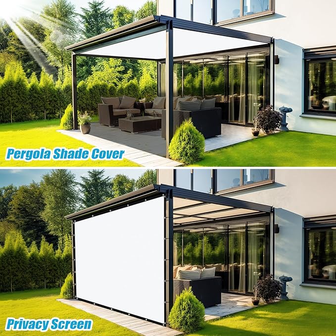 Amagenix 90% Pergola Shade Cover 5' X 14' Sun Shade Cloth with Grommets for Outdoor Garden Patio Porch, Commercial Grade 200 GSM - Cable Zip Ties Included (We Customized) GN108, White