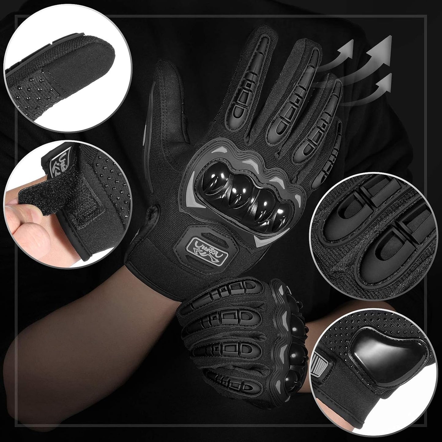 COFIT Motorcycle Gloves for Men and Women, Full Finger Touchscreen Motorbike Gloves for BMX ATV MTB Riding, Road Racing, Cycling, Climbing, Motocross - Black L