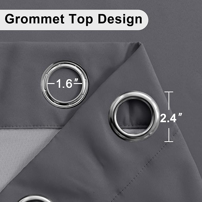 XWZO 100% Blackout Curtain Panels - Thermal Insulated Black Liner Curtains, Noise Reducing and Heat Blocking Drapes for Hall and Studio Windows with Tiebacks, Dark Grey, W60 x L84, Set of 2