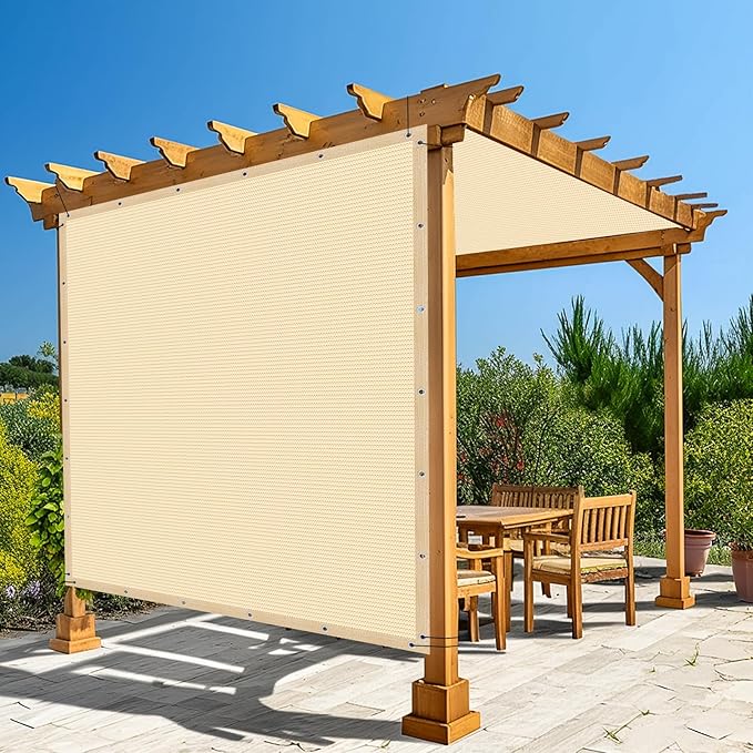 Amagenix 90% Pergola Shade Cover 8' X 11' Sun Shade Cloth with Grommets for Outdoor Garden Patio Porch, Commercial Grade 200 GSM - Cable Zip Ties Included (We Customized) GN108, Wheat