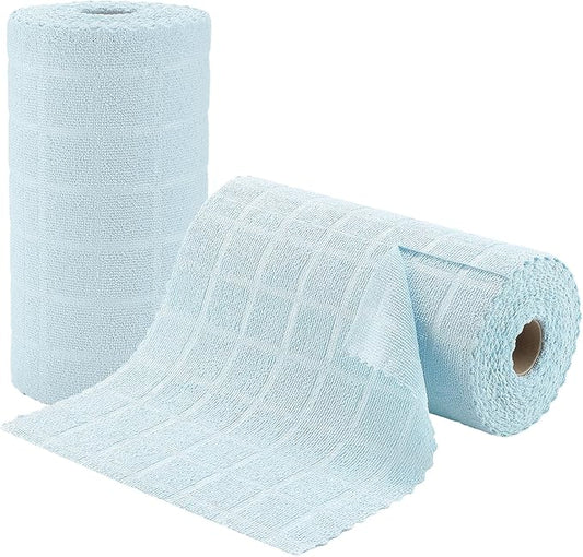 Ferdilan 80 Pack Microfiber Cleaning Cloth Roll,Lint Free Rags Paper Towels & Tear Away Reusable Towels,Washable Shop Rags,Wash Cloths Dish Rags(12" x 12") for Car Kitchen Window Garage-Light Blue