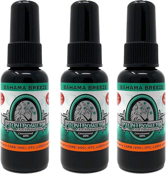BluntPower (Bahama Breeze, 3 Pack) Concentrated Air Freshener - Premium Oil Based Air Freshener Spray For Home and Car - Long-Lasting Bathroom Spray, Car Freshener, & Odor Eliminator Spray
