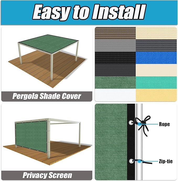 Amagenix 90% Pergola Shade Cover 4' X 7' Sun Shade Cloth with Grommets for Outdoor Garden Patio Porch, Commercial Grade 200 GSM - Cable Zip Ties Included (We Customized) GN108, Green