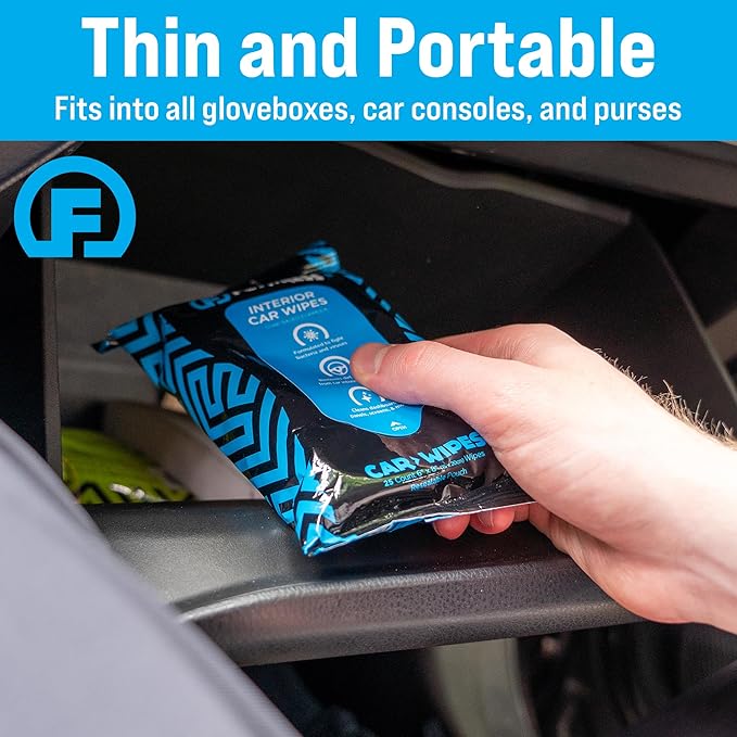 Fortress Car Interior Wipes with Microfiber Cloth (25 ct, Pack of 2) for Car Interior Cleaning, Dashboard, Seats, Detailing, and Steering Wheel [Travel Size] Skin-Safe Car Interior Cleaner Supplies