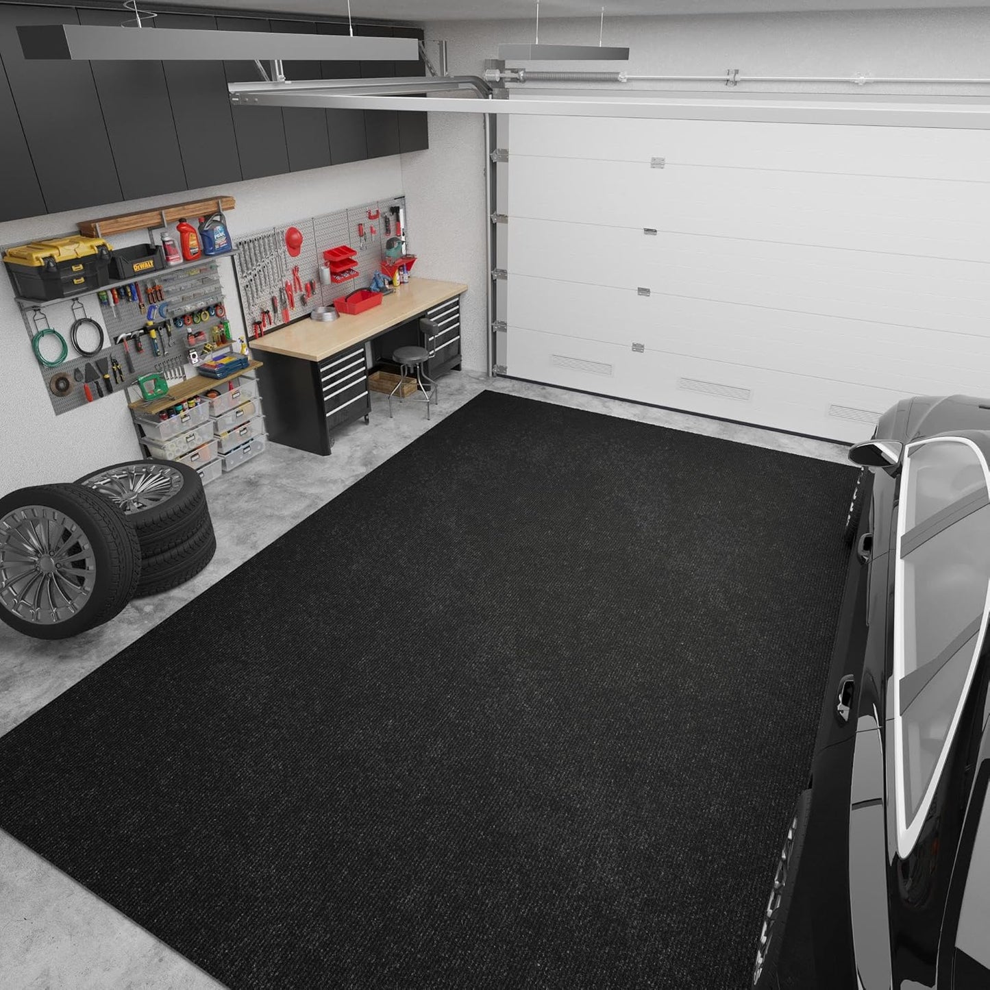 Ottomanson 6' x 6'6" Mud Mat Area Rug Scraper Carpet - Non-Slip, Dirt Trapping for Indoor & Outdoor Use - Ideal for Entryway, Garage, Kitchen, Patio & High-Traffic Areas, Black