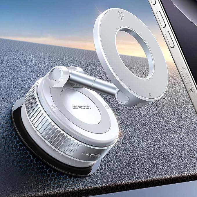 JOYROOM Magsafe Car Mount, Vacuum Car Phone Mount with Strong Magnetic, 360° Metal Strut Suction Cup Phone Mount for iPhone 17 Pro Max/16 15 14 13 12 Series& Android Magsafe Case, White