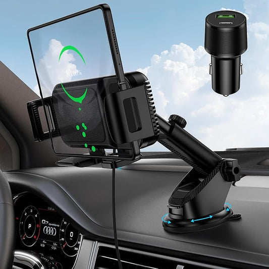Wireless Car Charger Mount, 15W Dual Coil Rotatable Car Phone Holder Wireless Charger for Samsung Galaxy Z Fold 7/6/5/4/3/2, Z Flip, S25/S24/S23/S22 Series and iPhone, Car Charger Included