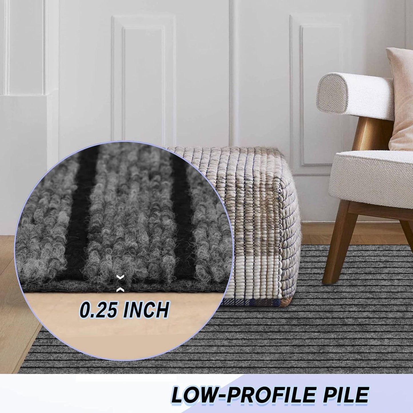 Custom Size Backed Non-Slip Area Rugs Runner, Easy Clean, Waterproof Runner Rugs for Hallway Entryway, Kitchen, Laundry, 3FT x 37FT, Gray Stripe