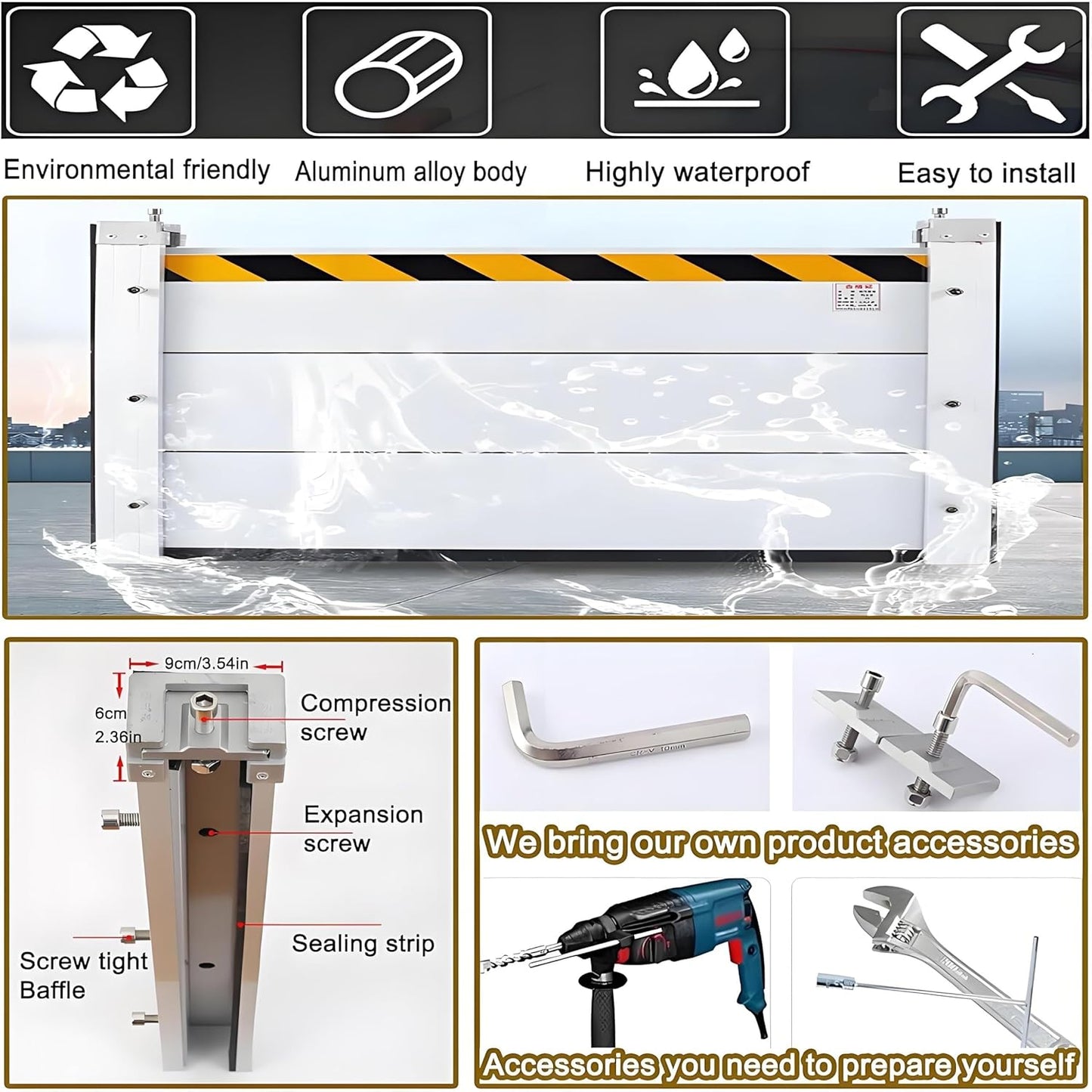 Flood Barriers for Home Exterior,Aluminum Alloy Outdoor Garage Doors Water Barriers for Flooding(H23.6Inch,L17FT)
