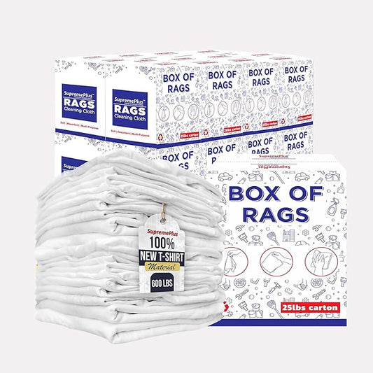Premium New White Cotton Knit T-Shirt Rags (600 lbs. Pallet 24x25 lbs. Box of Rags) - Lint-Free, Soft & Absorbent Bulk Cleaning Cloths for Auto, Paint, Garage, Staining & Polishing