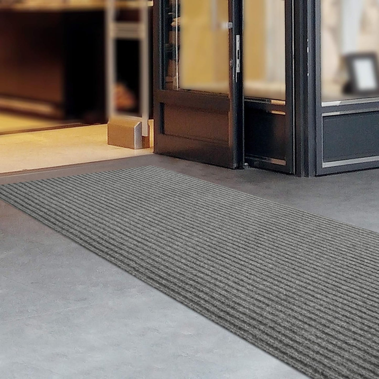 iCustomRug Spartan Weather Warrior Indoor/Outdoor Utility Ribbed Carpet Runner with Non-Slip Thermoplastic Rubber Backing, 3ft X 7ft in Grey