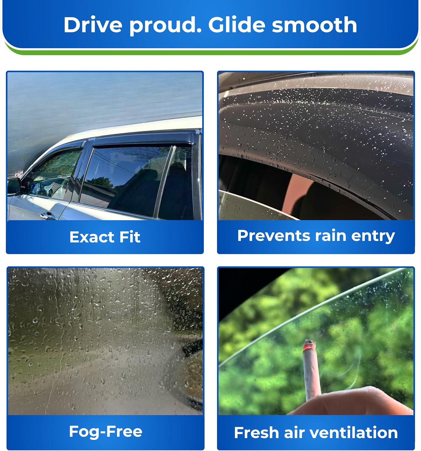 KPY Window Visor Compatible with Jeep Compass 2007-2016, 4PC Rain Guard Side Window Vent Deflectors Tape-On Mugen Style, 2007 2008 2009 2010 2011 2012 2013 2014 2015 2016