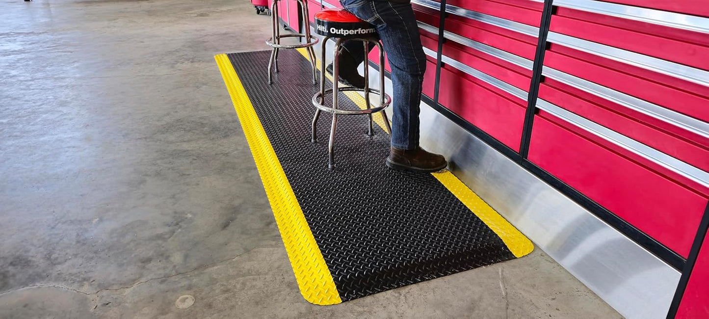 Rhino Mats, American Classic Diamond Anti-Fatigue Mats, Industrial Ergonomic Comfort Standing Mat for Work, Home, Garage, Office, Kitchen or Anywhere (Black/Yellow 9/16" Thick, 2 FT. x 11 FT.)