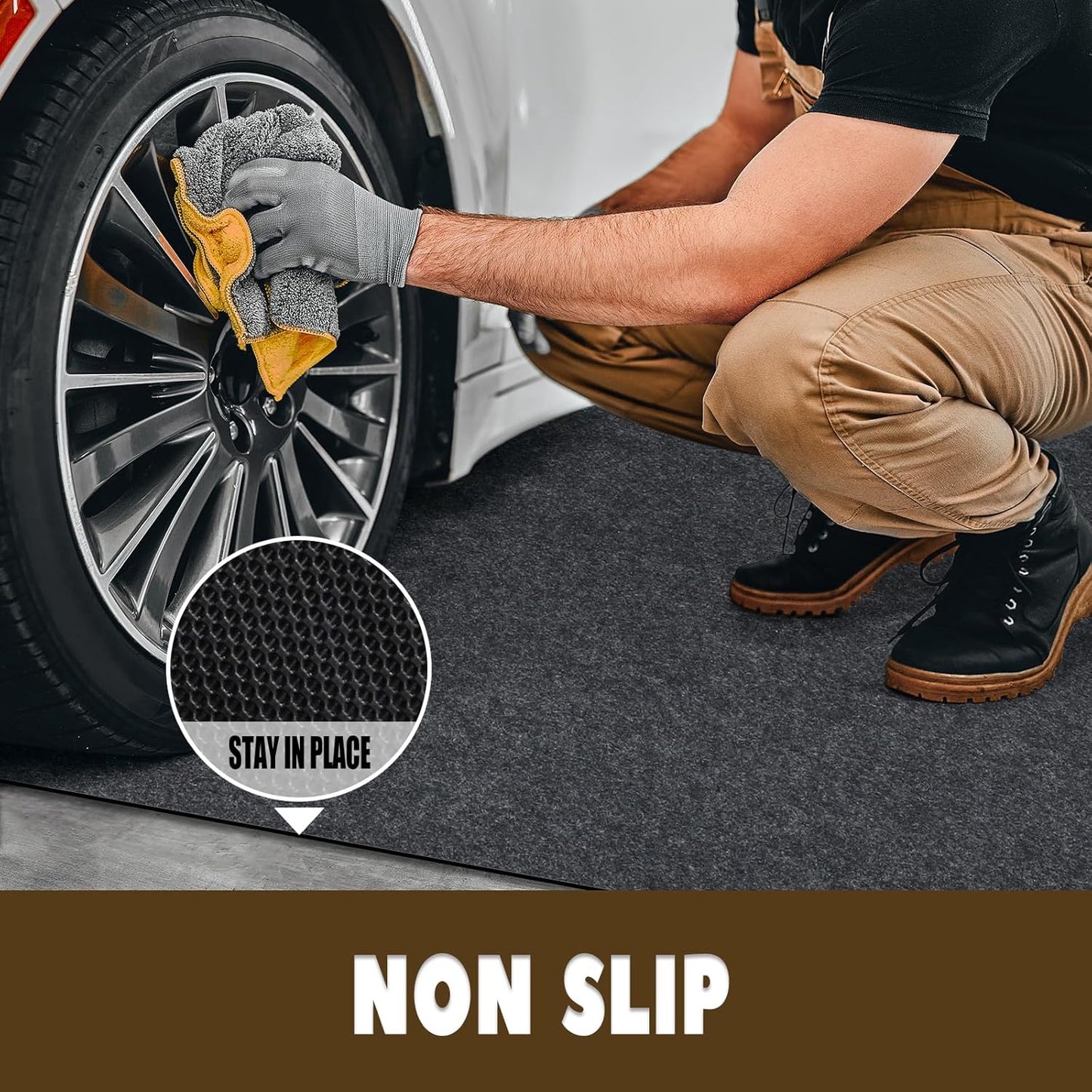 Oil Spill Mat, 3' x 7', Garage Floor Mat Under Car, Waterproof/Durable/Non-Slip TPR Backing, Reusable Absorbent Pad, Charcoal