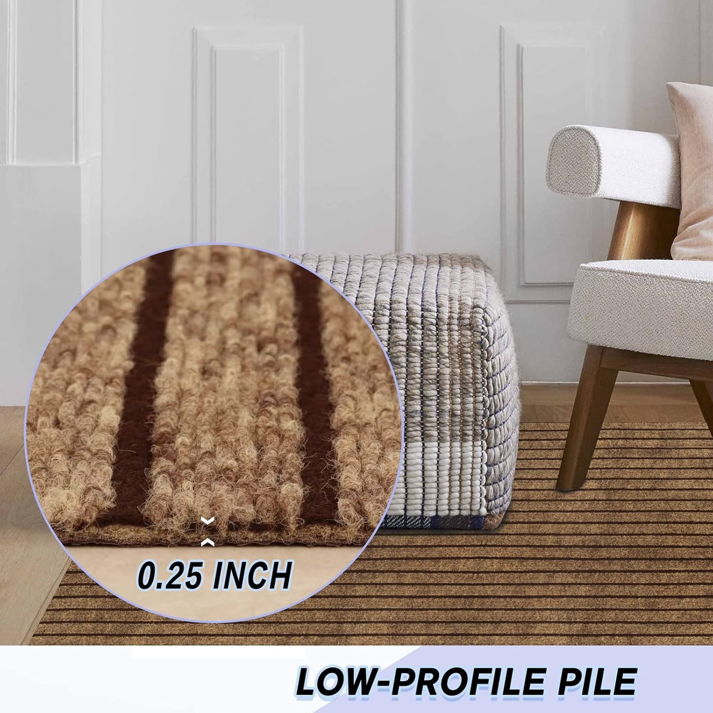 Custom Size Backed Non-Slip Area Rugs Runner, Easy Clean, Waterproof Runner Rugs for Hallway Entryway, Kitchen, Laundry, 3FT x 67FT, Brown Stripe