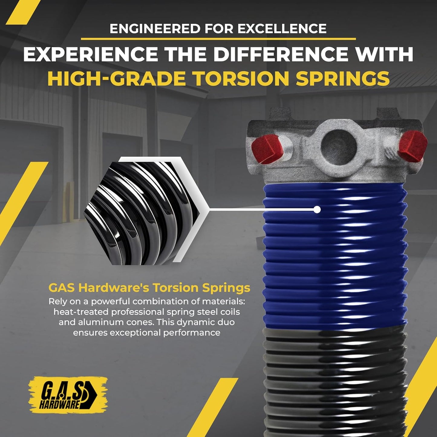 Garage Door Torsion Springs 262x2x38 for Left and Right Side of Garage Door with Winding Bars, 1" Steel Bearing, and Gloves Heavy Duty Precision E-Coating 5-Year Warranty Min. 30,000 Cycles (Pair)