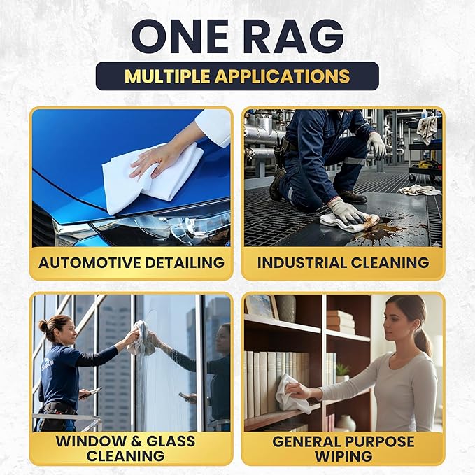 Premium New White Cotton Knit T-Shirt Rags (50 lbs. Box of Rags) - Lint-Free, Soft & Absorbent Cleaning Cloths for Auto, Paint, Garage, Staining & Polishing