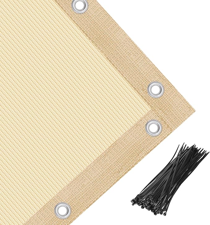 Amagenix 90% Pergola Shade Cover 13' X 13' Sun Shade Cloth with Grommets for Outdoor Garden Patio Porch, Commercial Grade 200 GSM - Cable Zip Ties Included (We Customized) GN108, Wheat