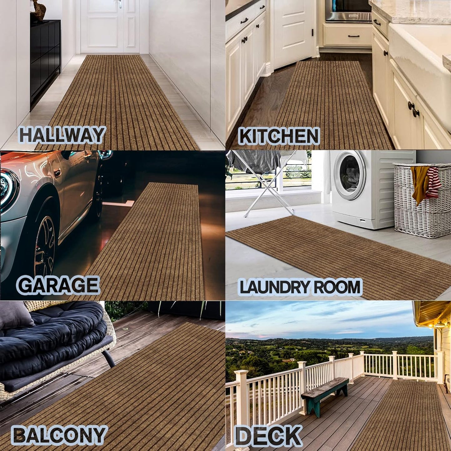 Custom Size Backed Non-Slip Area Rugs Runner, Easy Clean, Waterproof Runner Rugs for Hallway Entryway, Kitchen, Laundry, 3FT x 3FT, Brown Stripe