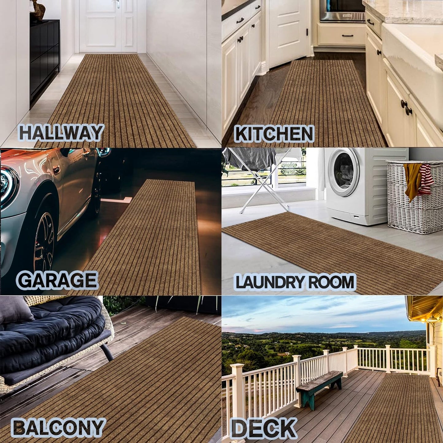 Custom Size Backed Non-Slip Area Rugs Runner, Easy Clean, Waterproof Runner Rugs for Hallway Entryway, Kitchen, Laundry, 4FT x 68FT, Brown Stripe