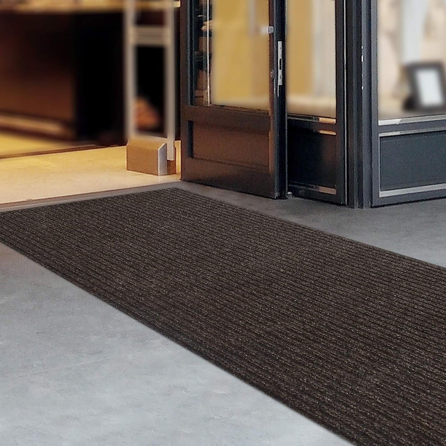 iCustomRug Spartan Weather Warrior Indoor/Outdoor Utility Ribbed Carpet Runner with Non-Slip Thermoplastic Rubber Backing, 6ft X 48ft in Brown