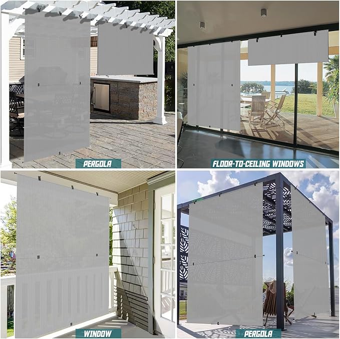 Bynbbur 7'W x 6.5'H Outdoor Patio Shades Foldable Roller Blinds, 220 GSM Sun Shade Roll Up Porch Screens Exterior Shade Cloth for Deck Pergola Backyard, Light Gray