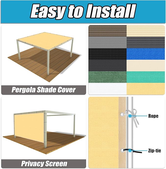 Amagenix 90% Shade Fabric 15'X 18' Sand Sun Shade Cloth with Grommets for Pergola Replacement Shade Cover Canopy, Heavy Duty, Cable Zip Ties Included (We Customized)
