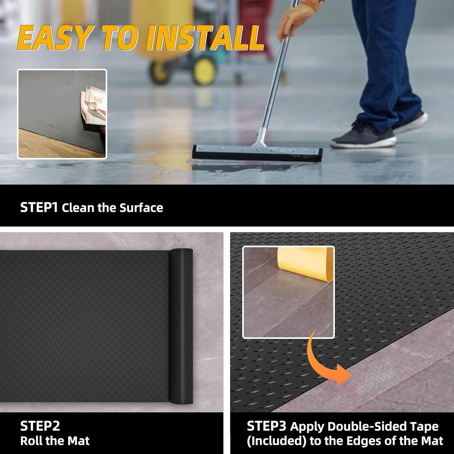 8.2x21 FT Garage Floor Mat, 2.8mm Thickened Diamond Plate PVC Garage Flooring Roll for Under Car Parking, Heavy Duty Garage Floor Protector 168SQFT for Garage, RV Trailer, Basement, Black