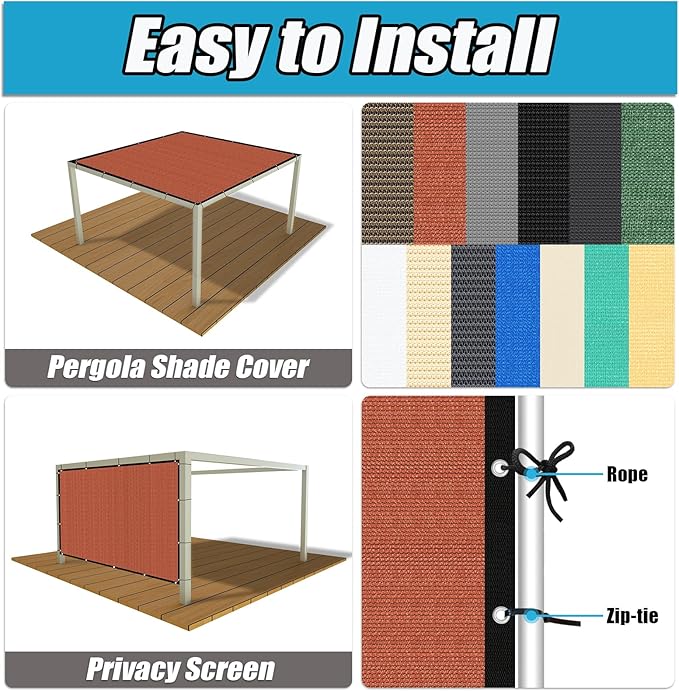 Amagenix 90% Pergola Shade Cover 4' X 15' Sun Shade Cloth with Grommets for Outdoor Garden Patio Porch, Commercial Grade 200 GSM - Cable Zip Ties Included (We Customized) GN108, Rust Red