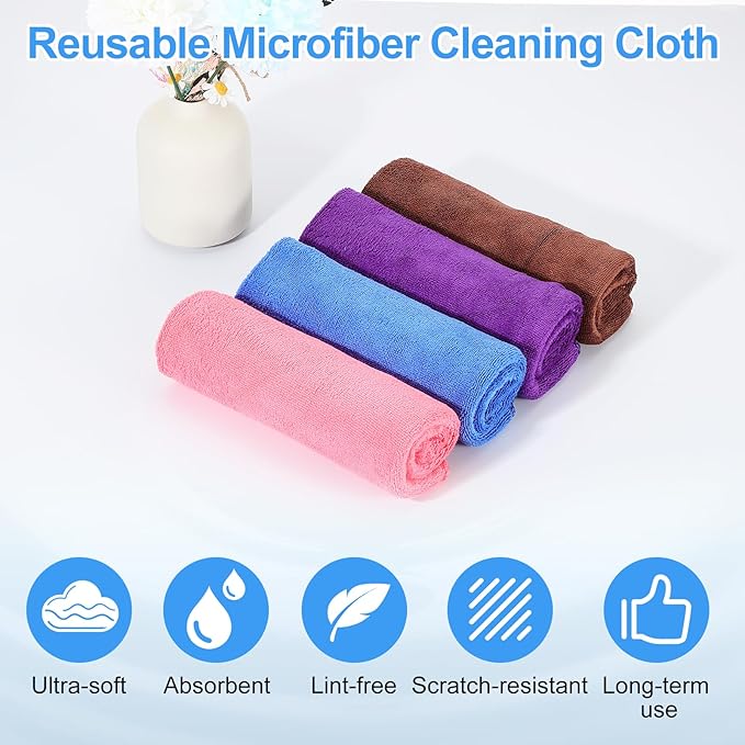 HARFINGTON 4 Pack Microfiber Cleaning Cloth, 71" x 24" Multi-Functional Cleaning Towels Reusable Absorbent Rags for Car Wash Kitchen Household Window Clean, Brown