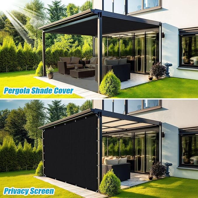 Amagenix 90% Sun Shade Cloth with Grommets, 6' x 8' Pergola Replacement Shade Cover Canopy Privacy Screen for Outdoor Patio Garden, Black (We Customized)