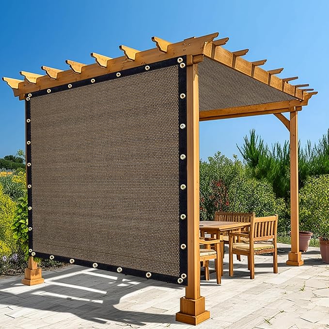 Amagenix 90% Shade Fabric 12'X 12' Mocha Sun Shade Cloth with Grommets for Pergola Replacement Shade Cover Canopy, Heavy Duty, Cable Zip Ties Included (We Customized)