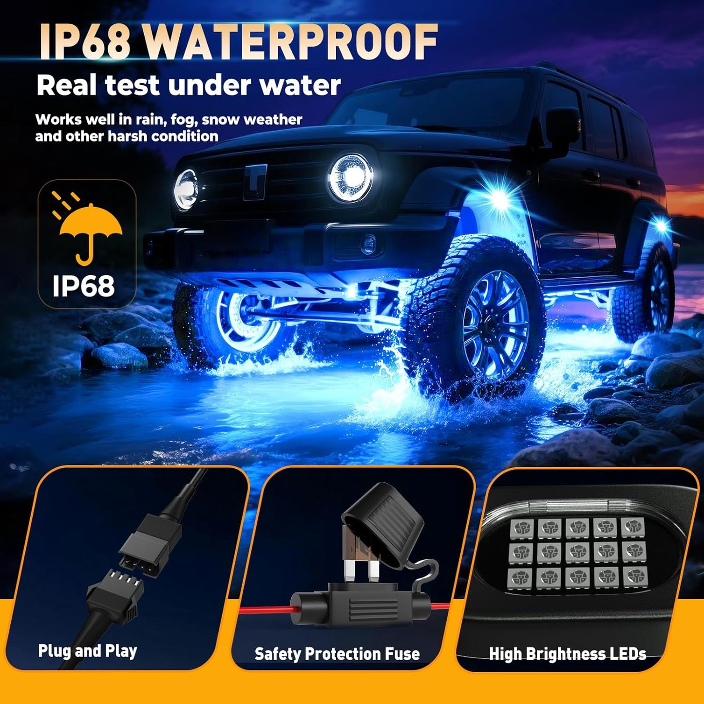 Honalia Rock Lights for Trucks 14 pods, RGB Truck Rock Lights with Music Mode, Neon Light Kits for UTV ATV Golf Cart RZR