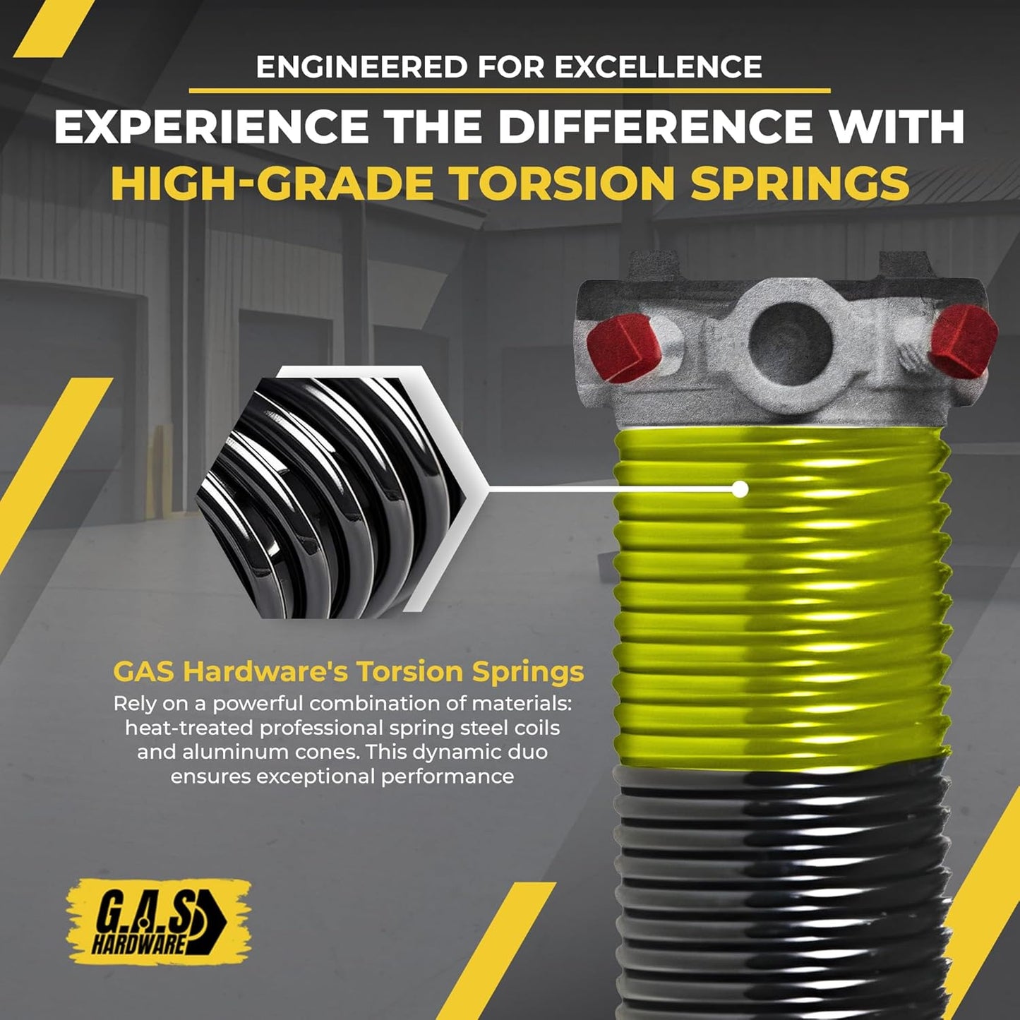 Garage Door Torsion Spring 207x2x25 Torsion Springs for Left Side of Garage Door with 1" Steel Bearing, Gloves, and Winding Bars Precision E-Coating 5-Year Warranty Minimum 30,000 Cycles (Red Cone)