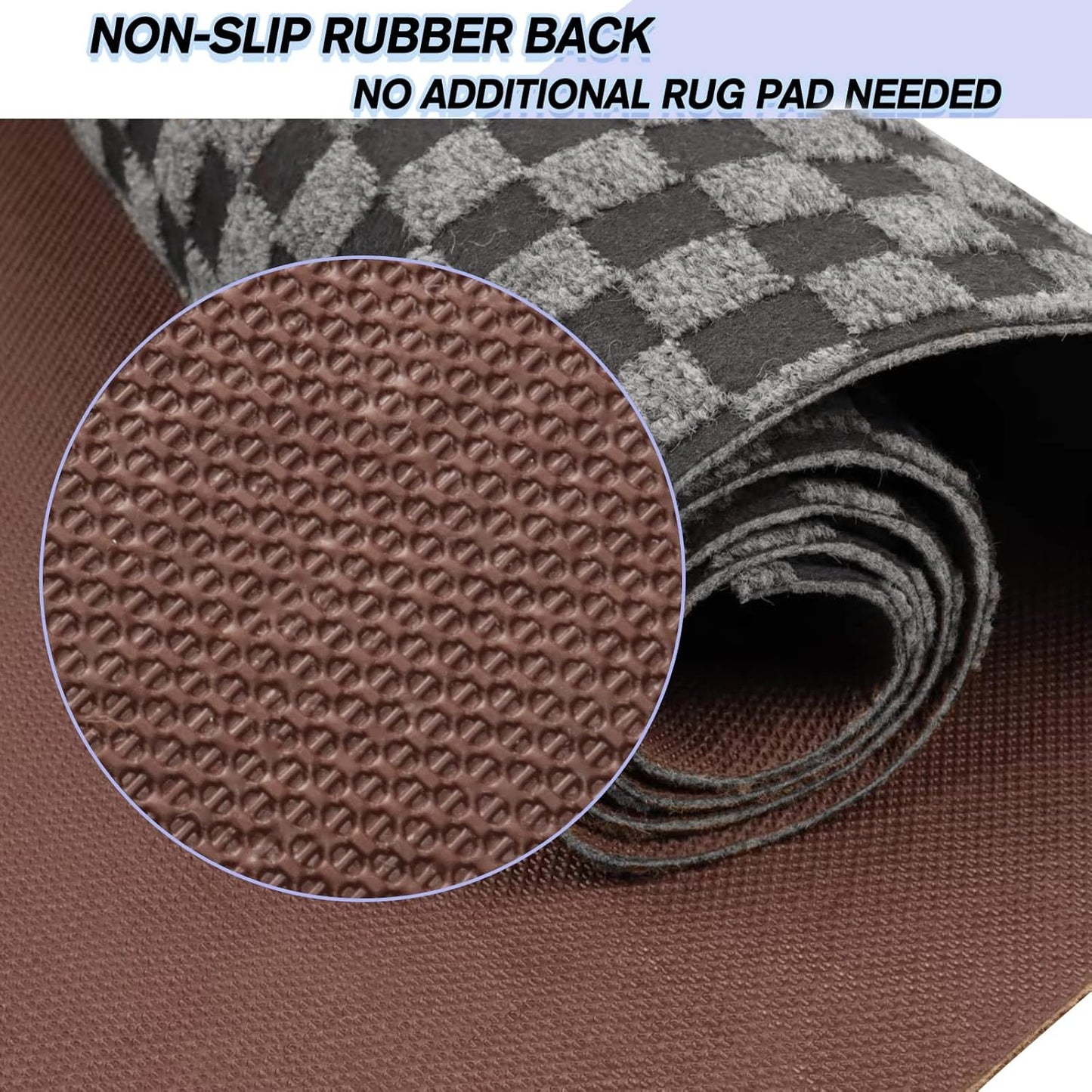 Custom Size Backed Non-Slip Area Rugs Runner, Easy Clean, Waterproof Runner Rugs for Hallway Entryway, Kitchen, Laundry, 2FT x 39FT, Gray Checkered