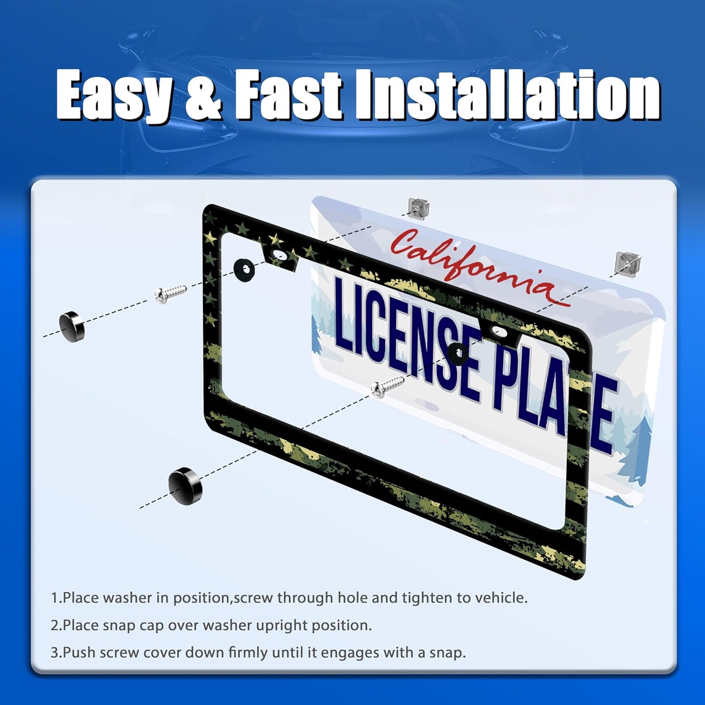 Camo License Plate Frame American Flag License Plate Stainless Steel Funny License Plate Holder for Men Women Colorful Car Accessories Decoration 12.3" x 6.3"