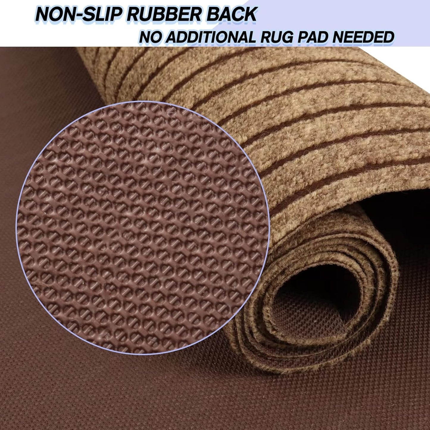 Custom Size Backed Non-Slip Area Rugs Runner, Easy Clean, Waterproof Runner Rugs for Hallway Entryway, Kitchen, Laundry, 4FT x 11FT, Brown Stripe