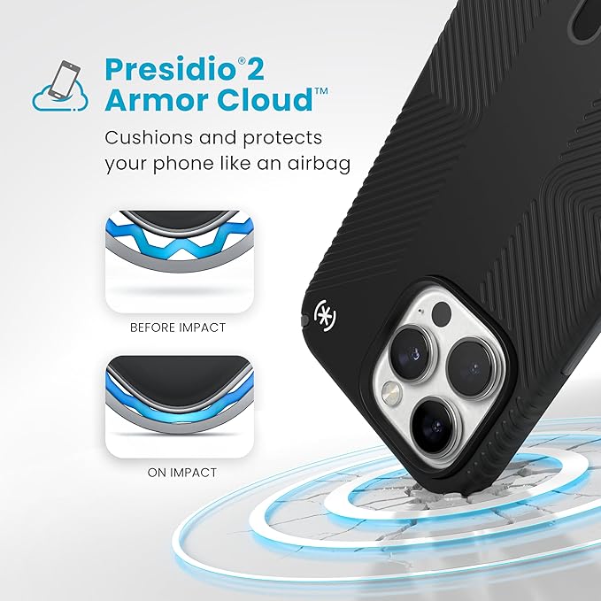 Speck Presidio 2 Grip iPhone 16 Pro Max Case - MagSafe and ClickLock - Slim Black/Slate Phone Case