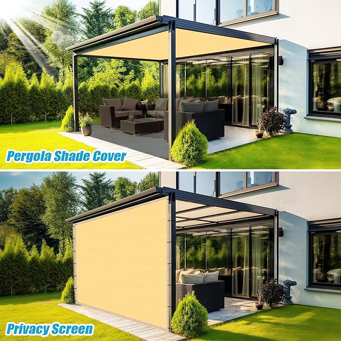 Amagenix 90% Shade Fabric 10'X 24' Sand Sun Shade Cloth with Grommets for Pergola Replacement Shade Cover Canopy, Heavy Duty, Cable Zip Ties Included (We Customized)