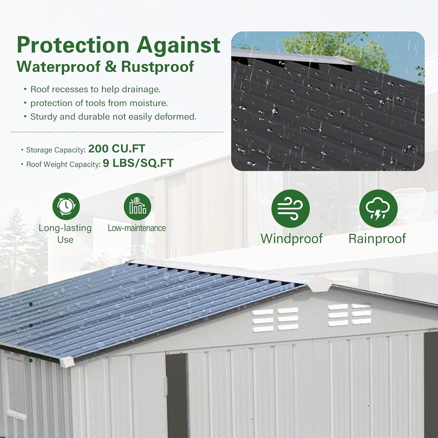 8X6 FT Outdoor Storage Shed with Window, Metal Garden Sheds w/Lockable Door and Vents, Waterproof Steel Tool House for Backyard, Patio, Lawn, Sundries & Utility Storage, White