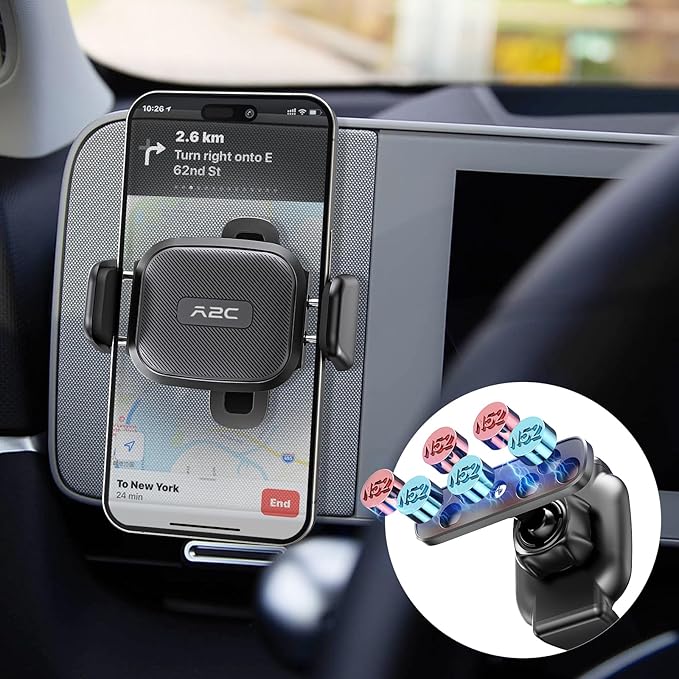 A2C Phone Mount for Ioniq 5, Magnetically Attaches Metallic Dashboard for 2024 Hyundai Kona, Sonata, Ioniq 5 (2025-2022), Ioniq 5 Phone Mount Compatible with 4.7”-6.9" Smartphones