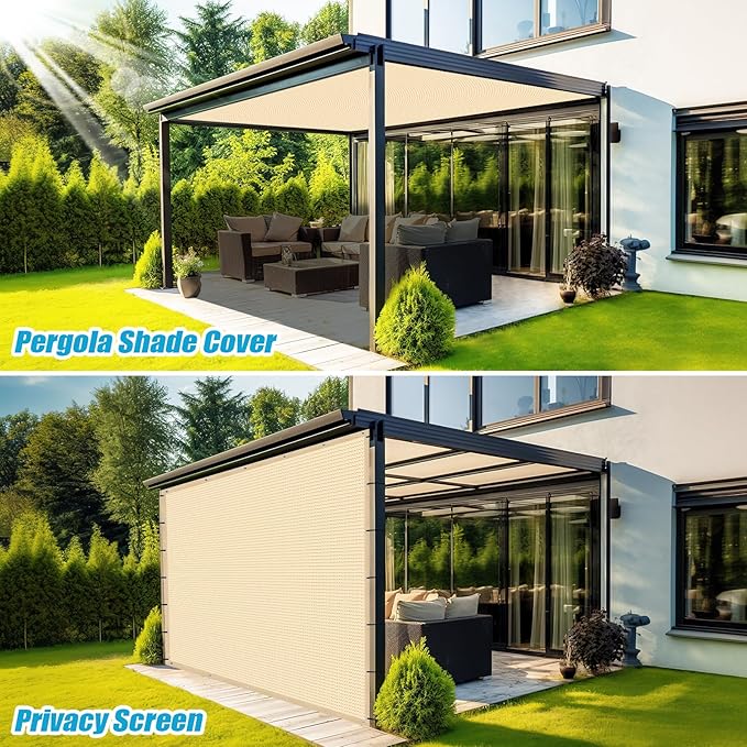 Amagenix 90% Pergola Shade Cover 6' X 9' Sun Shade Cloth with Grommets for Outdoor Garden Patio Porch, Commercial Grade 200 GSM - Cable Zip Ties Included (We Customized) GN108, Wheat