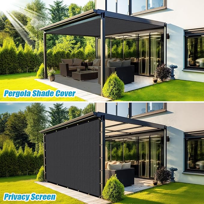 Amagenix 90% Pergola Shade Cover 5'X 22' Dark Gray Sun Shade Cloth with Grommets for Outdoor Garden Patio Porch-Commercial Grade 200 GSM-Cable Zip Ties Included (We Customized)